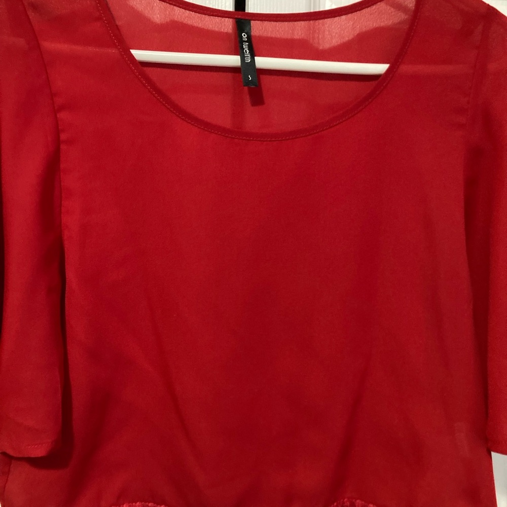 Divided Elegant Red Sheer Blouse, new without tag